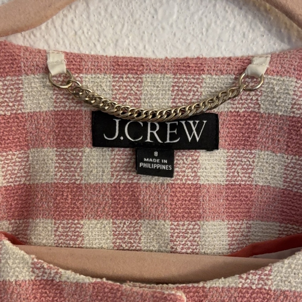 J.Crew Louisa Lady Jacket Women's 8 Pink White Tweed Gingham Gold Button - Picture 3 of 5